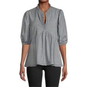 Harshman Aiya Blouse Navy Houndstooth Check Plus 3X NWT Cotton Wool